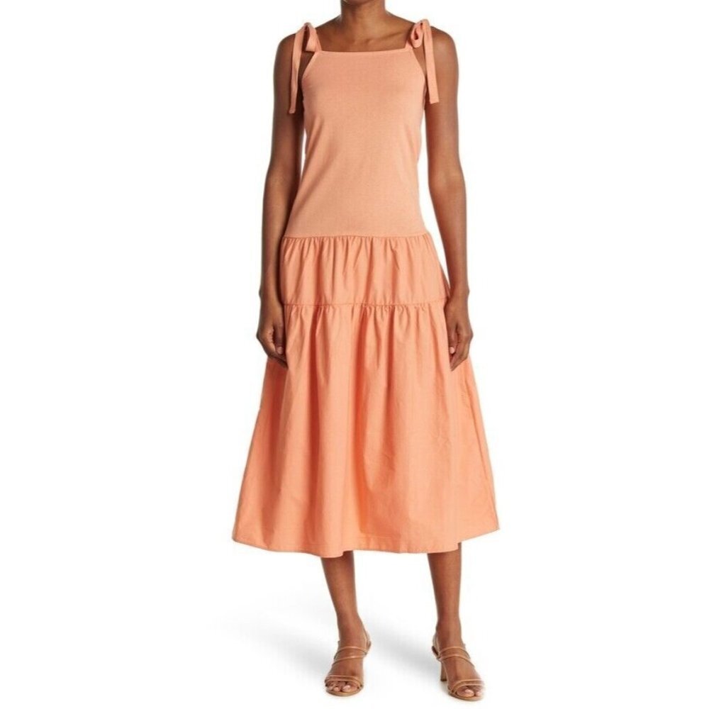 Topshop Tiered Poplin Midi Dress Orange‎ Women's Size 2 NWT